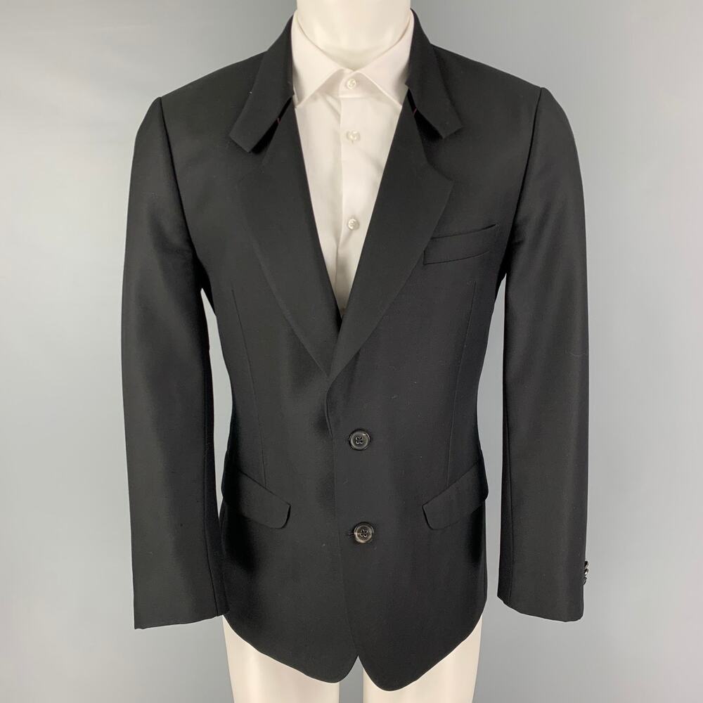PAUL SMITH Size 40 Black Wool Silk Notch Lapel Sport Coat